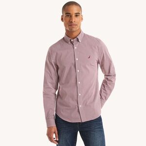 Nautica Men's Burgundy Checkered Button Down Shirt